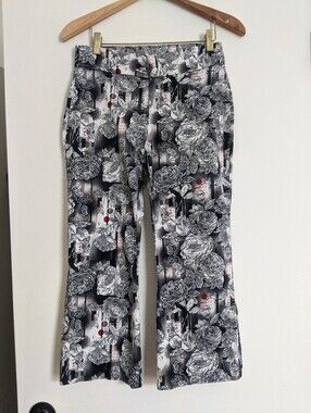 CLIO Black & White Floral Print Wide-Leg Pants